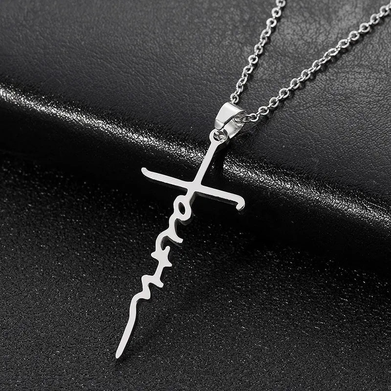 Stainless Steel Christian Cross Pendant Necklace (1pc)