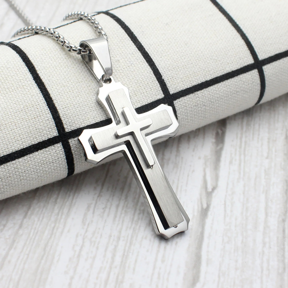 60cm Men Christian Cross Necklace Pendants Fashion Jewelry Stainless Steel Black Gold Color Dropship