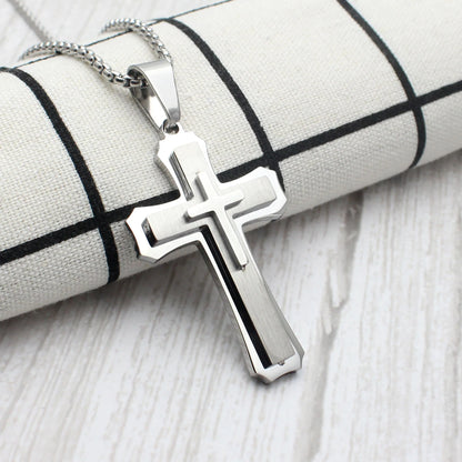 60cm Men Christian Cross Necklace Pendants Fashion Jewelry Stainless Steel Black Gold Color Dropship