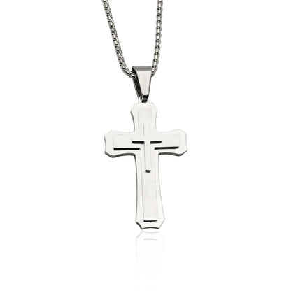 60cm Men Christian Cross Necklace Pendants Fashion Jewelry Stainless Steel Black Gold Color Dropship