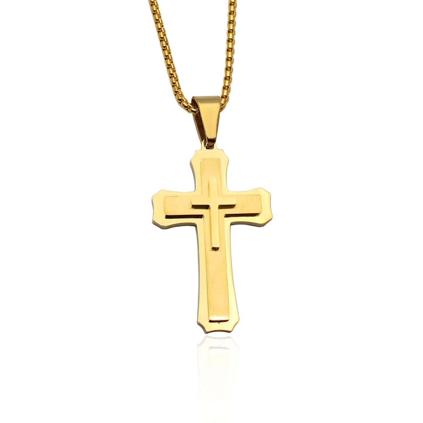 60cm Men Christian Cross Necklace Pendants Fashion Jewelry Stainless Steel Black Gold Color Dropship