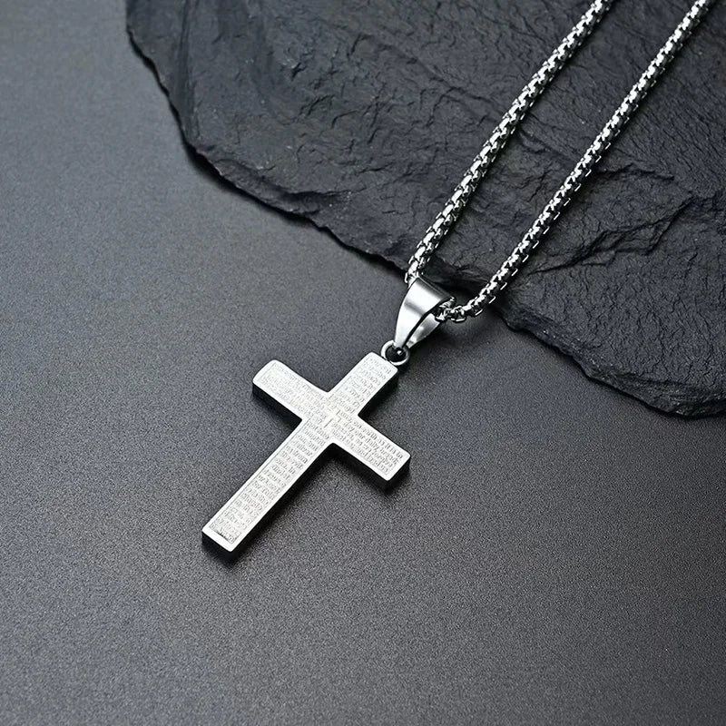 Christian The Lord's Prayer Cross Pendant Necklace For Men Stainless Steel Our Father Who Art In Heaven Jewelry