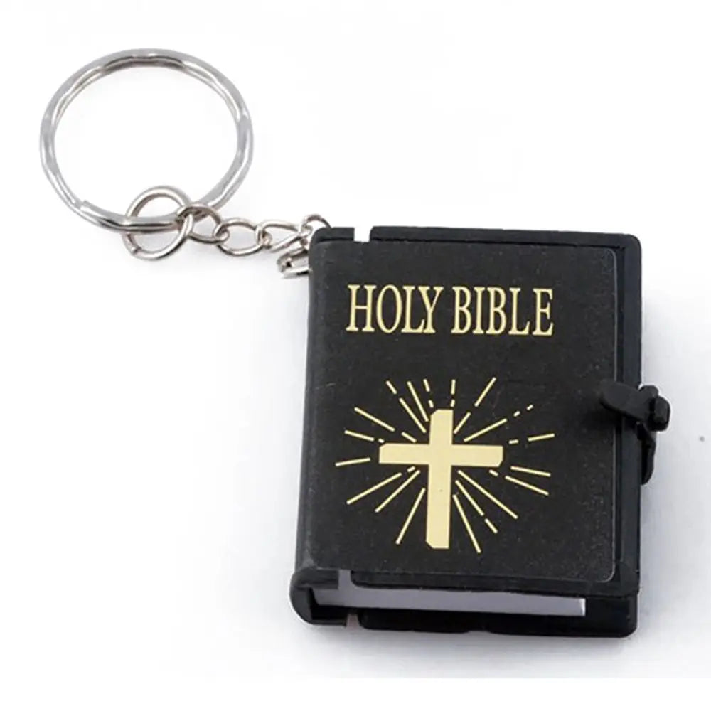 Metal Mini Bible Keychains English HOLY BIBLE Small Size Jesus Cross Keyrings For Sunday School Prize