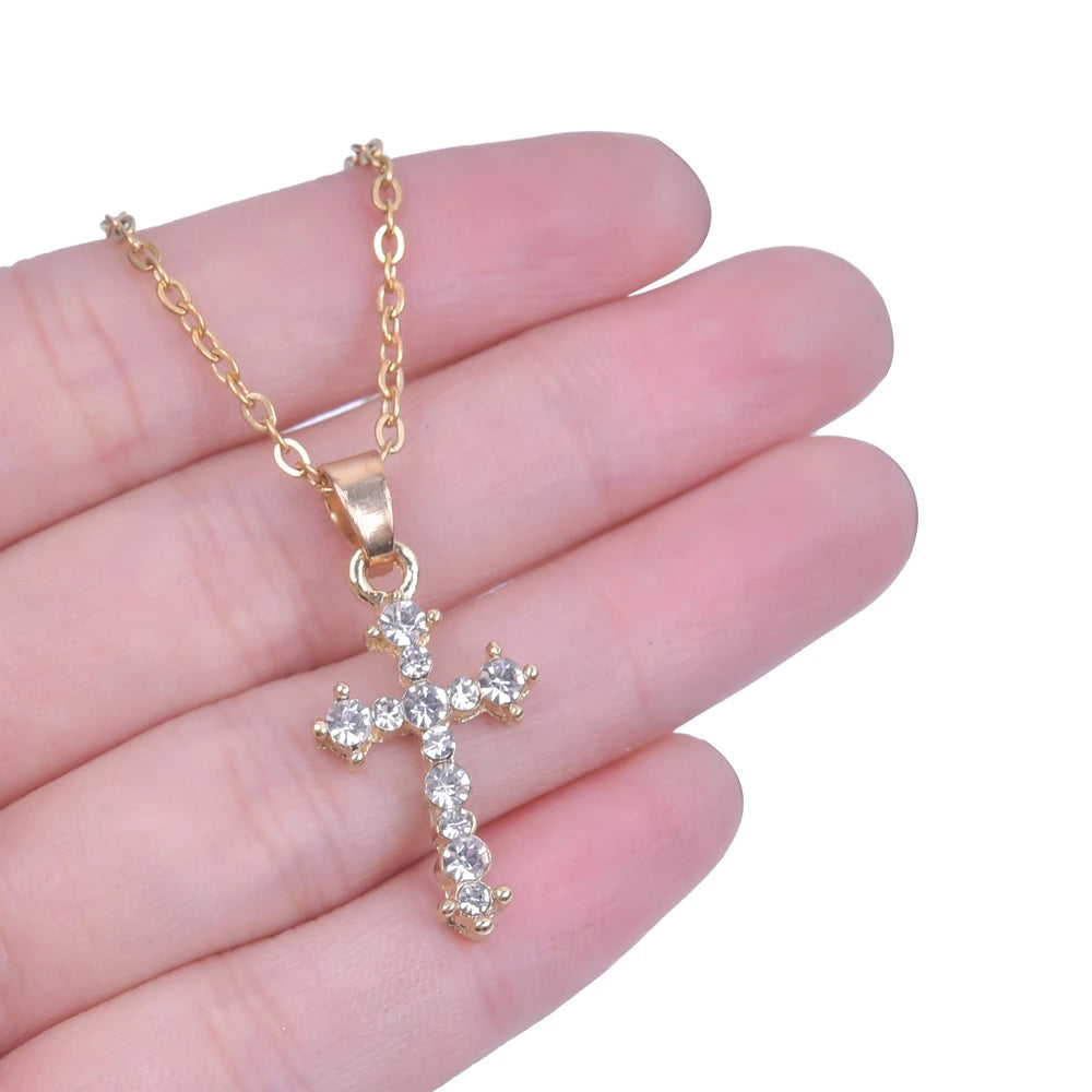 Cross Charm Necklace Crystal Pendant Necklaces For Women Men Accessories Rhinestone Christ Crosses Choker Gift Fashion Jewelry