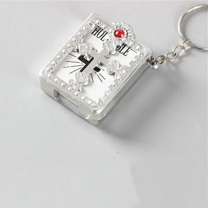 Creative Mini Holy Bible Keychain Pageable English Bible Book Key Ring Metal Jesus Cross Religious Pendant Church Souvenir Gifts