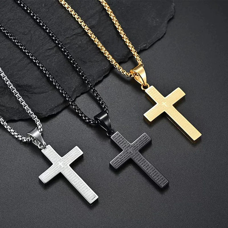 Christian The Lord's Prayer Cross Pendant Necklace For Men Stainless Steel Our Father Who Art In Heaven Jewelry