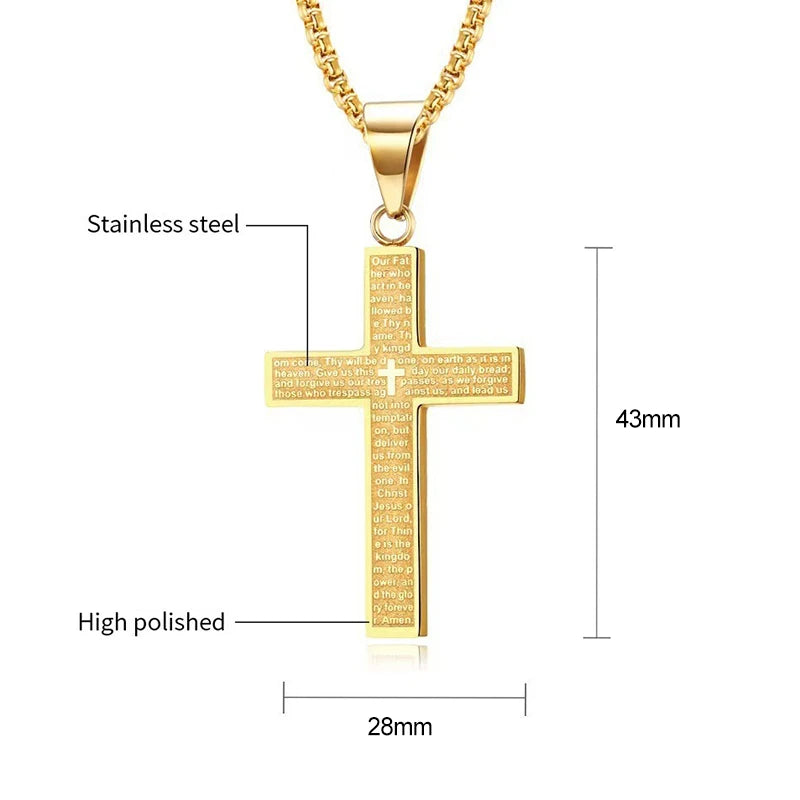 Christian The Lord's Prayer Cross Pendant Necklace For Men Stainless Steel Our Father Who Art In Heaven Jewelry