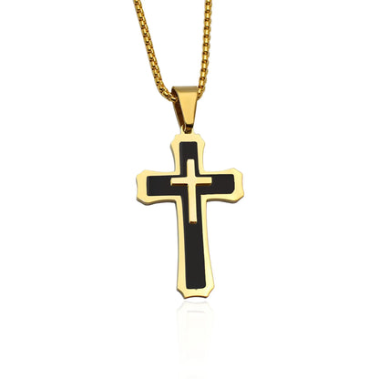 60cm Men Christian Cross Necklace Pendants Fashion Jewelry Stainless Steel Black Gold Color Dropship
