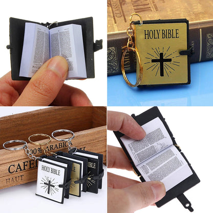Metal Mini Bible Keychains English HOLY BIBLE Small Size Jesus Cross Keyrings For Sunday School Prize