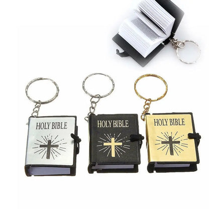 Metal Mini Bible Keychains English HOLY BIBLE Small Size Jesus Cross Keyrings For Sunday School Prize