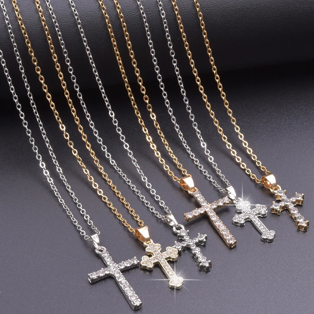 Cross Charm Necklace Crystal Pendant Necklaces For Women Men Accessories Rhinestone Christ Crosses Choker Gift Fashion Jewelry