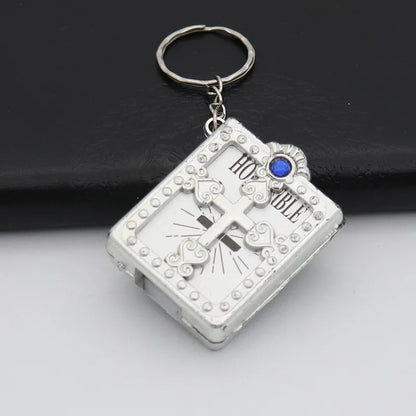 Creative Mini Holy Bible Keychain Pageable English Bible Book Key Ring Metal Jesus Cross Religious Pendant Church Souvenir Gifts