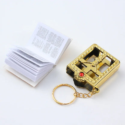 Creative Mini Holy Bible Keychain Pageable English Bible Book Key Ring Metal Jesus Cross Religious Pendant Church Souvenir Gifts