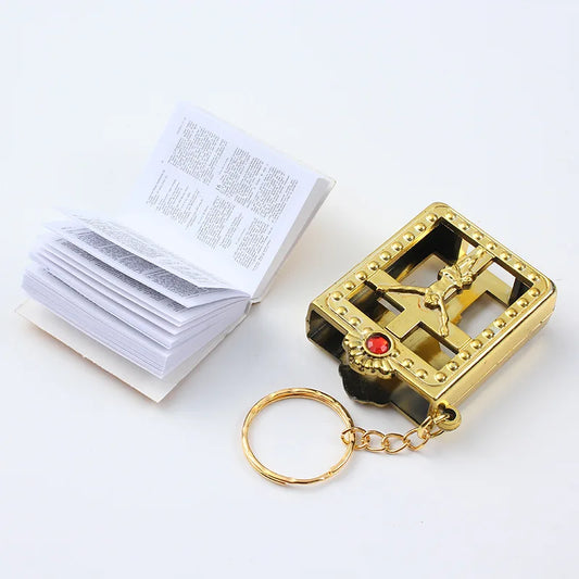 Creative Mini Holy Bible Keychain Pageable English Bible Book Key Ring Metal Jesus Cross Religious Pendant Church Souvenir Gifts