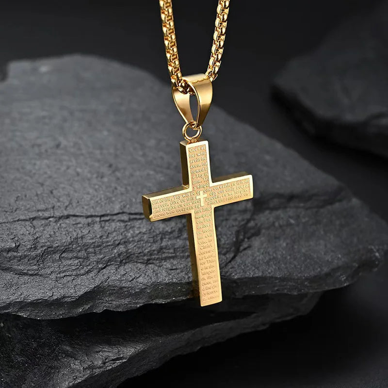 Christian The Lord's Prayer Cross Pendant Necklace For Men Stainless Steel Our Father Who Art In Heaven Jewelry