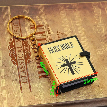 Metal Mini Bible Keychains English HOLY BIBLE Small Size Jesus Cross Keyrings For Sunday School Prize