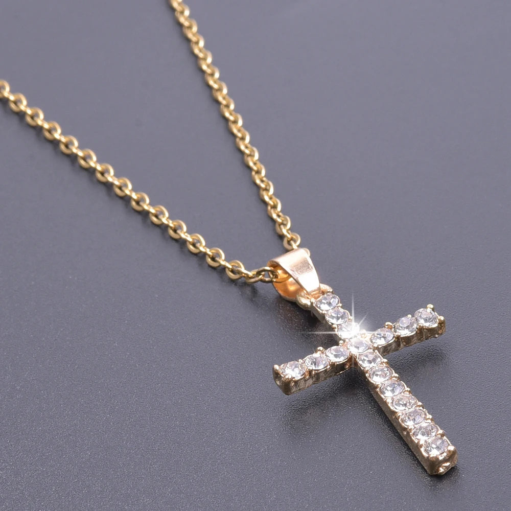 Cross Charm Necklace Crystal Pendant Necklaces For Women Men Accessories Rhinestone Christ Crosses Choker Gift Fashion Jewelry