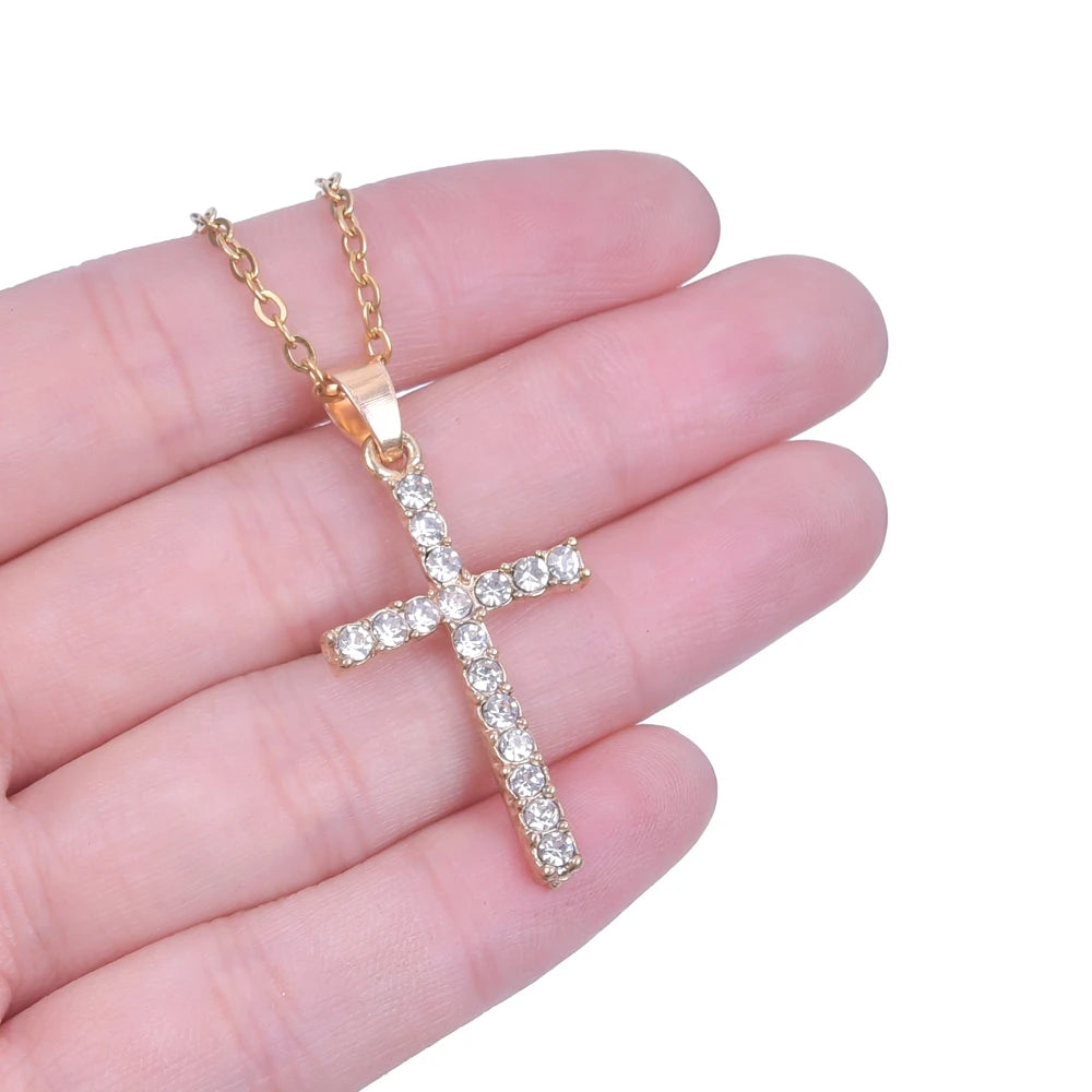 Cross Charm Necklace Crystal Pendant Necklaces For Women Men Accessories Rhinestone Christ Crosses Choker Gift Fashion Jewelry