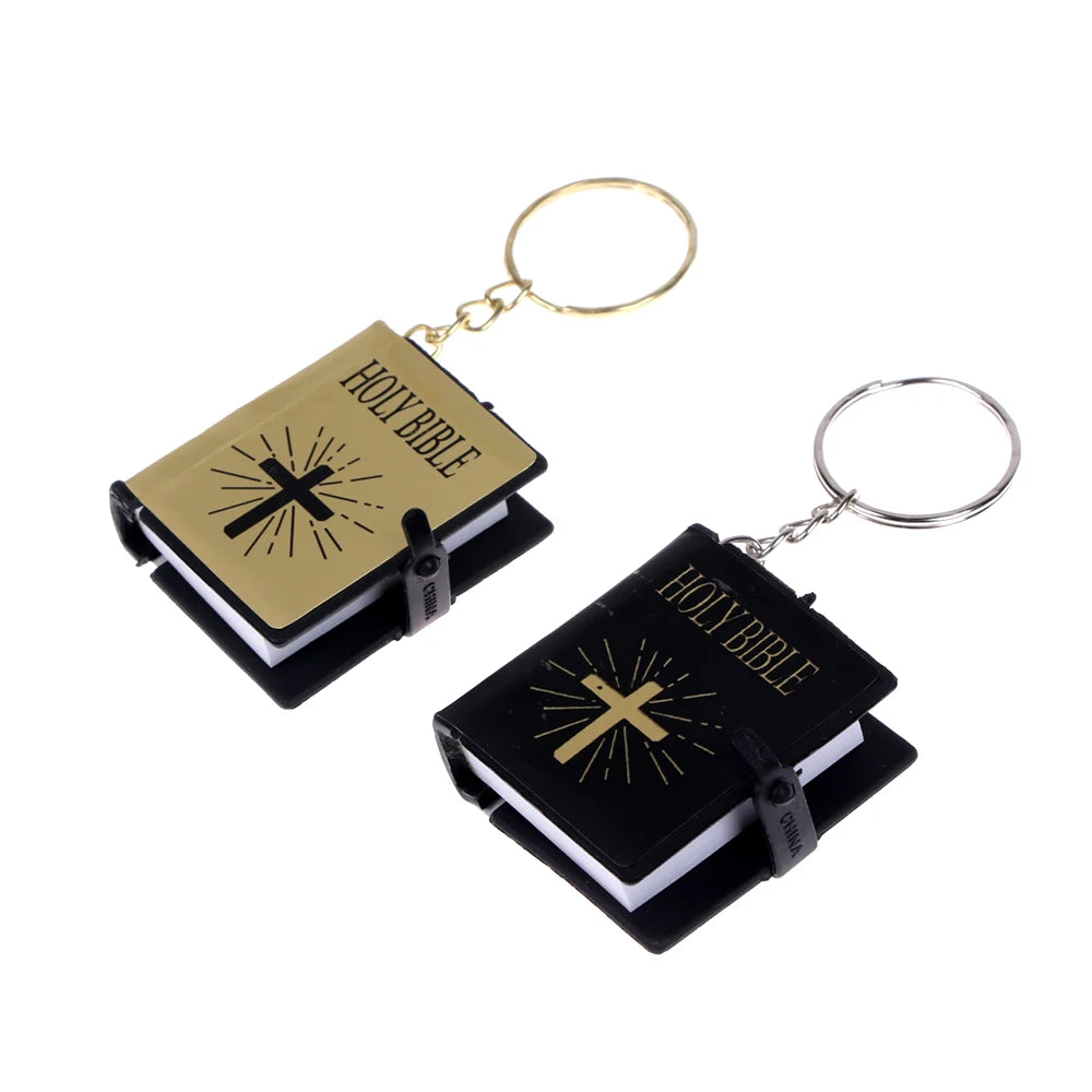 Metal Mini Bible Keychains English HOLY BIBLE Small Size Jesus Cross Keyrings For Sunday School Prize