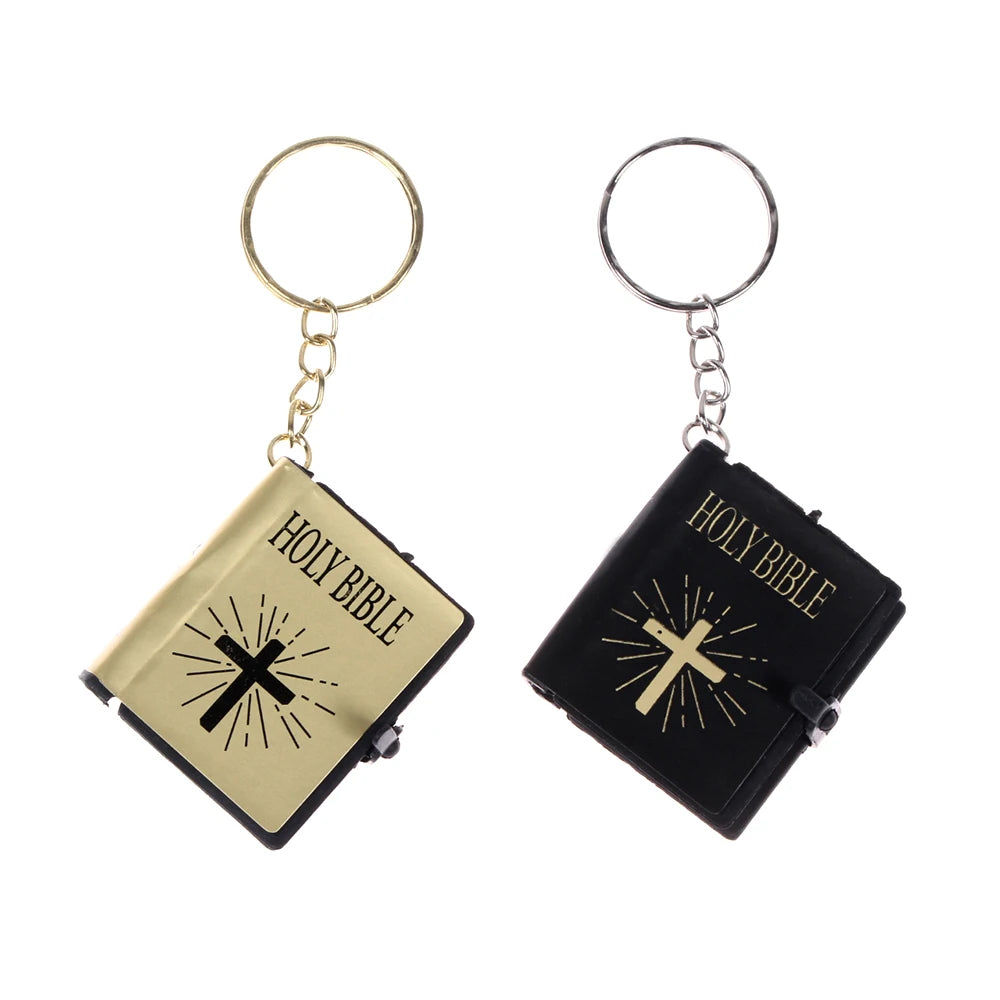 Metal Mini Bible Keychains English HOLY BIBLE Small Size Jesus Cross Keyrings For Sunday School Prize