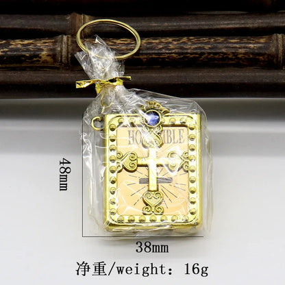 Creative Mini Holy Bible Keychain Pageable English Bible Book Key Ring Metal Jesus Cross Religious Pendant Church Souvenir Gifts