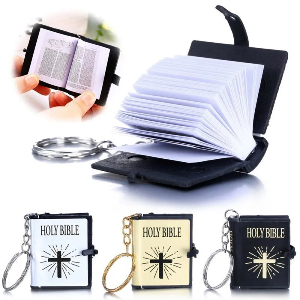 Metal Mini Bible Keychains English HOLY BIBLE Small Size Jesus Cross Keyrings For Sunday School Prize