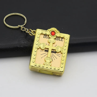 Creative Mini Holy Bible Keychain Pageable English Bible Book Key Ring Metal Jesus Cross Religious Pendant Church Souvenir Gifts