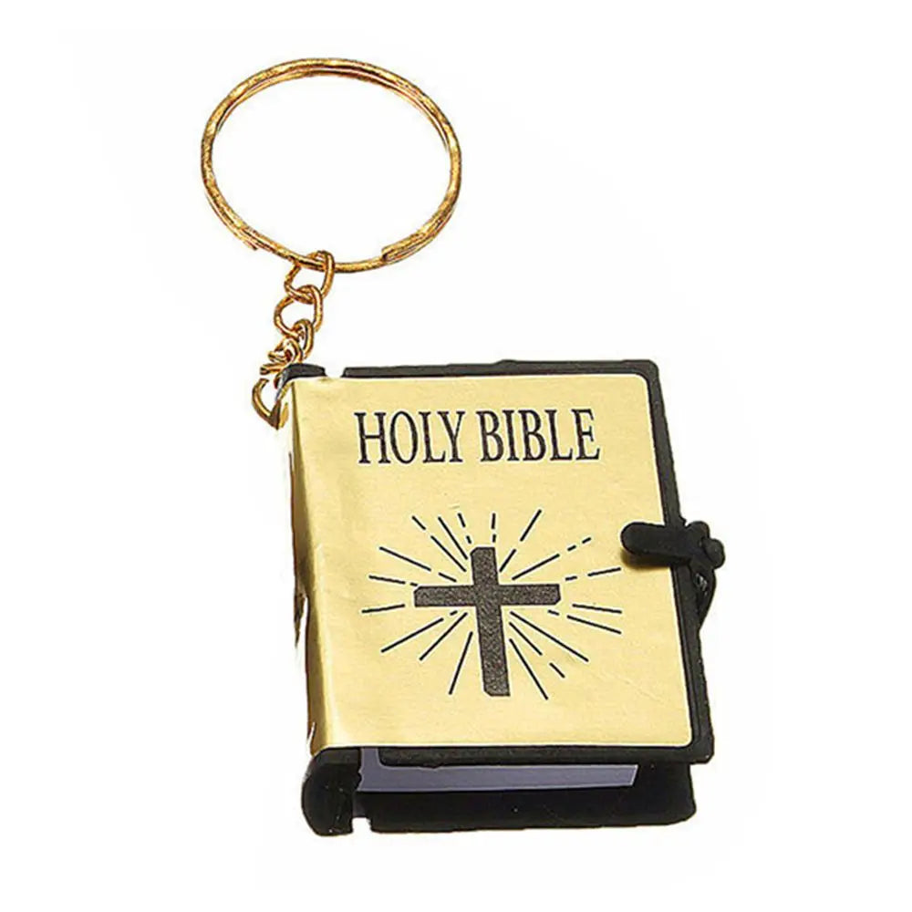 Metal Mini Bible Keychains English HOLY BIBLE Small Size Jesus Cross Keyrings For Sunday School Prize