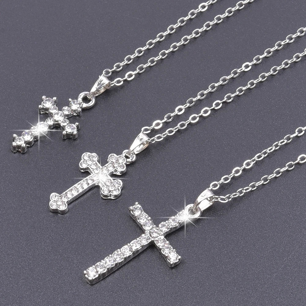 Cross Charm Necklace Crystal Pendant Necklaces For Women Men Accessories Rhinestone Christ Crosses Choker Gift Fashion Jewelry