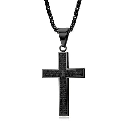 Christian The Lord's Prayer Cross Pendant Necklace For Men Stainless Steel Our Father Who Art In Heaven Jewelry