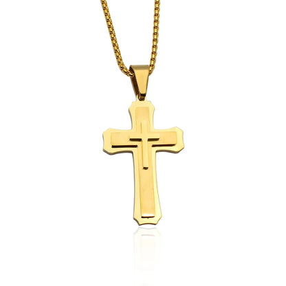 60cm Men Christian Cross Necklace Pendants Fashion Jewelry Stainless Steel Black Gold Color Dropship
