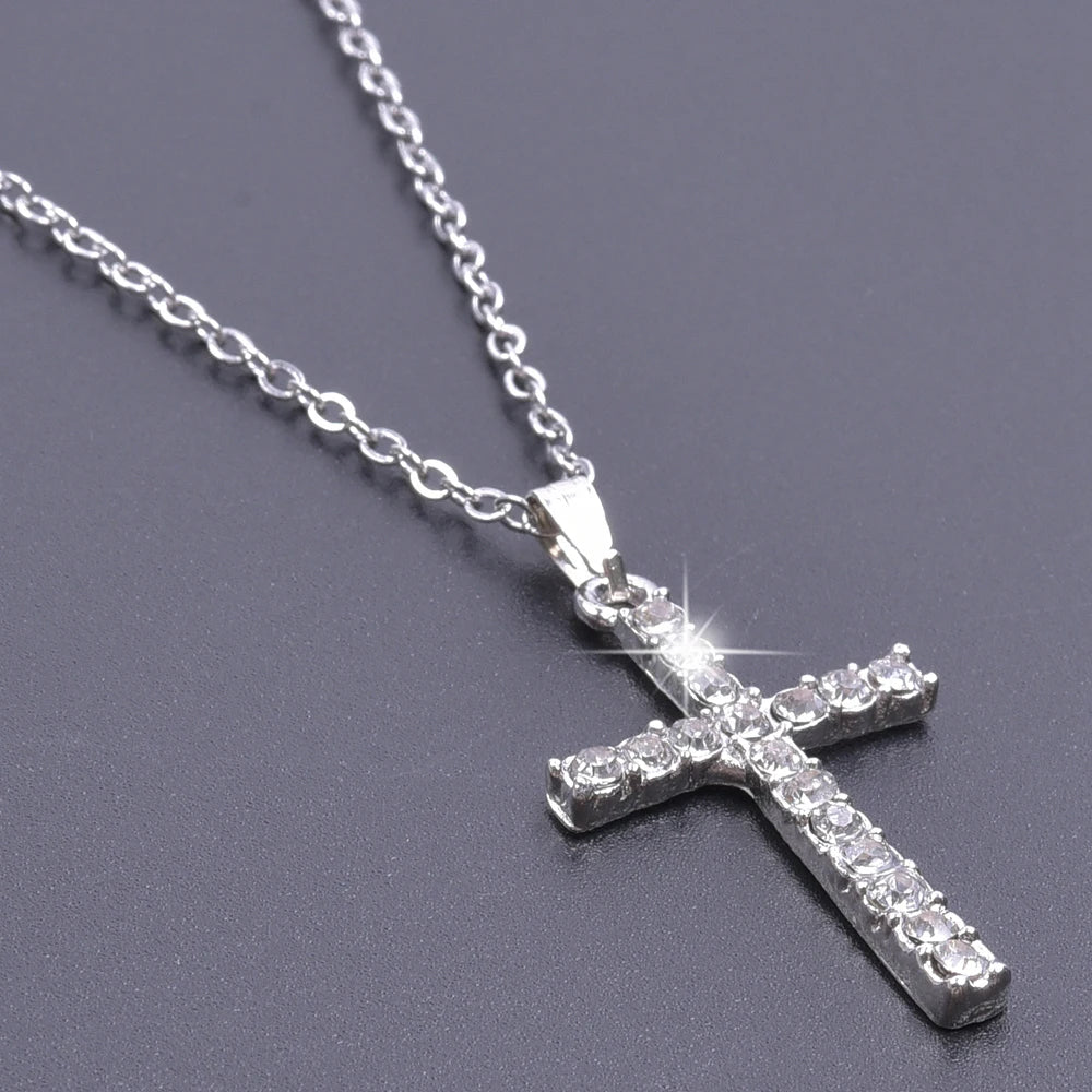 Cross Charm Necklace Crystal Pendant Necklaces For Women Men Accessories Rhinestone Christ Crosses Choker Gift Fashion Jewelry