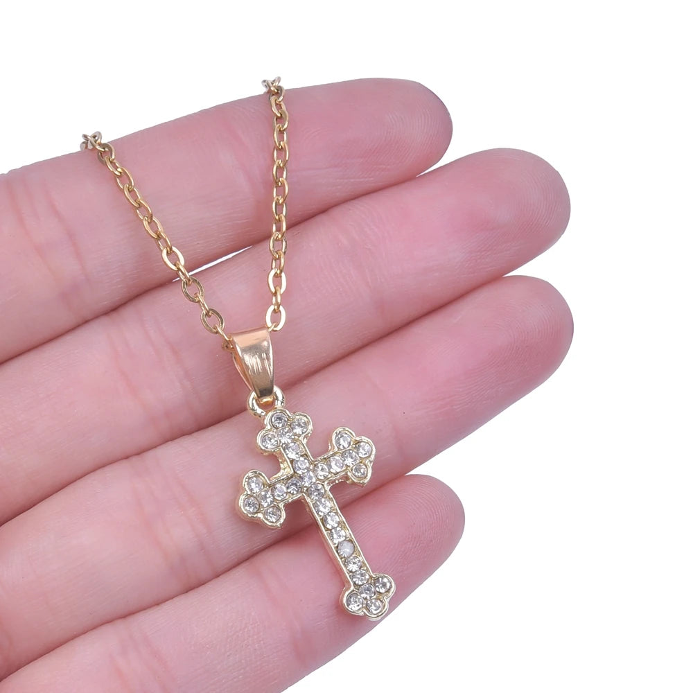 Cross Charm Necklace Crystal Pendant Necklaces For Women Men Accessories Rhinestone Christ Crosses Choker Gift Fashion Jewelry