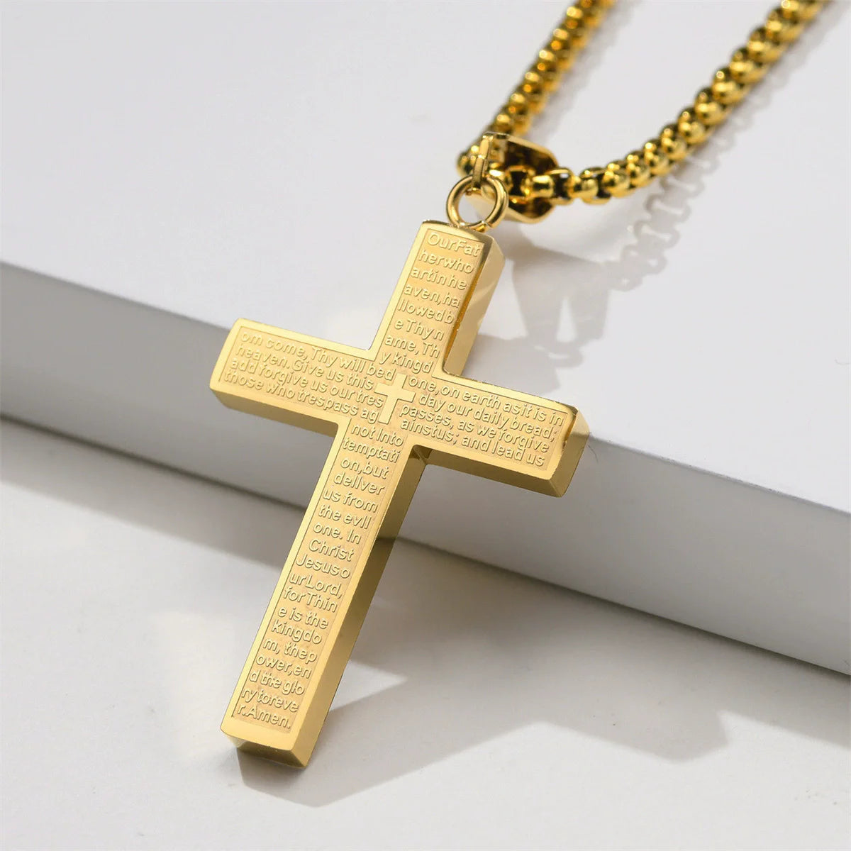 Christian The Lord's Prayer Cross Pendant Necklace For Men Stainless Steel Our Father Who Art In Heaven Jewelry