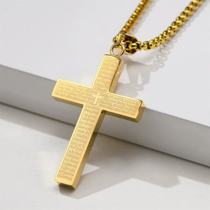 Christian The Lord's Prayer Cross Pendant Necklace For Men Stainless Steel Our Father Who Art In Heaven Jewelry